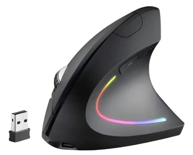Mouse Vertical Ergonomico Sem Fio Recarregavel Preto - Novo