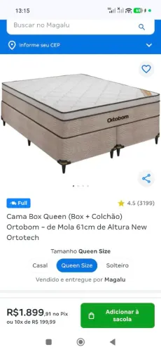 Cama box + colchão ortobom ortotech qualidade total nova sem uso molas ensacadas