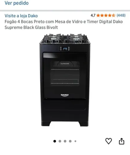FOGÃO 4 BOCAS PRETO COM MESA DE VIDRO E TIMER DIGITAL DAKO SUPREME BLACK GLASS 