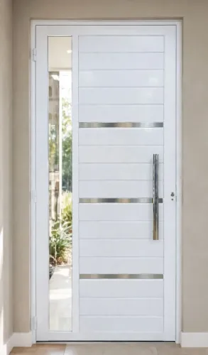 Porta branca Lambril com  vidro lateral 