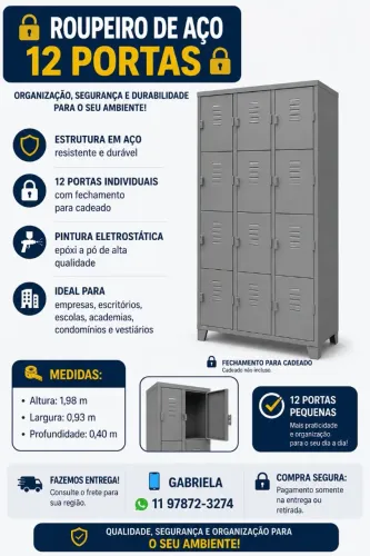 Roupeiro em aço 12 portas pequenas