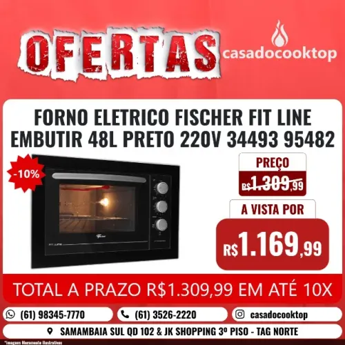 FORNO ELETRICO FISCHER FIT LINE EMBUTIR 48L PRETO 220V 34493-95482