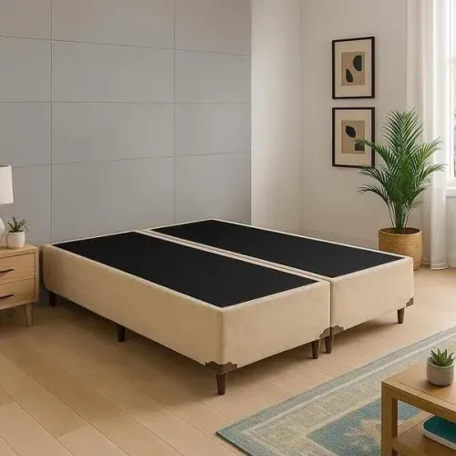 Cama Base Box Casal Suede Bege
