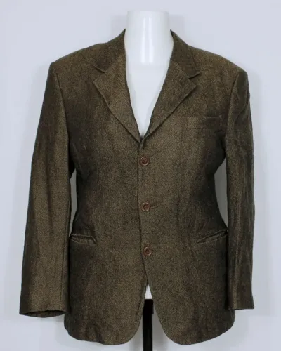 Blazer social alfaiataria masculina lã batida marrom e preto - Tamanho 52 M - Ref. 5141