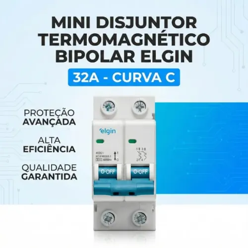 Mini Disjuntor Termomagnético Bipolar 32A Curva C Elgin