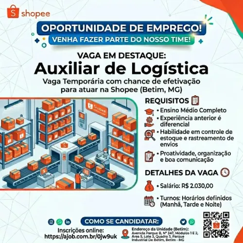 Auxiliar de Logística  Shopee Betim MG 