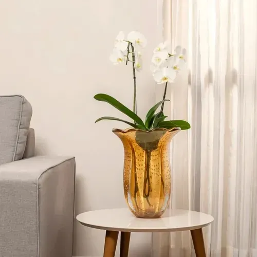 Vaso De Decoração Em Murano Apolo Ambar