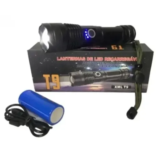 Lanterna Tática LED T9 Alta Potência com Zoom e 5 Modos de Funcionamento