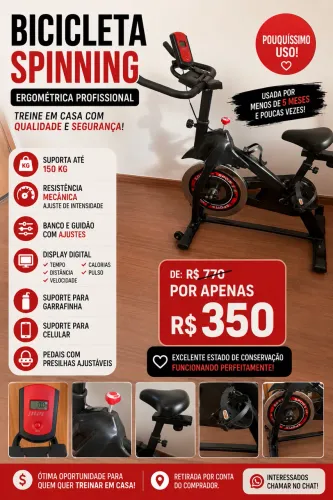 Bicicleta Spinning Ergométrica Profissional - Pouquíssimo Uso - R$ 350