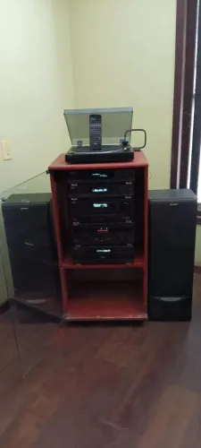 System Modular Aiwa Com Rack + Caixas Gradiente + Controle Remoto Em Ótimo Estado