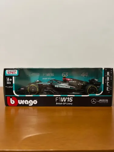 Miniatura F1 Mercedes FW15 British GP 2024 c/ o número do Hamilton - Tamanho 1:24