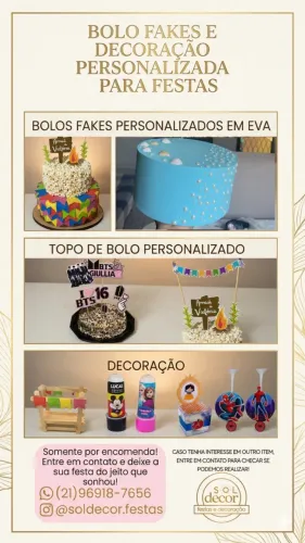BOLO FAKE, TOPO DE BOLO E DECORAÇÃO PERSONALIZADA