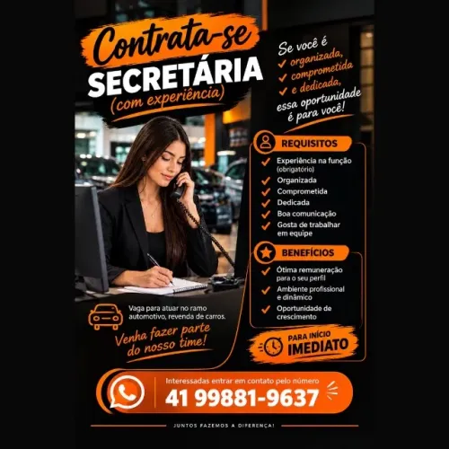 CONTRATA-SE SECRETARIA | INÍCIO IMEDIATO
