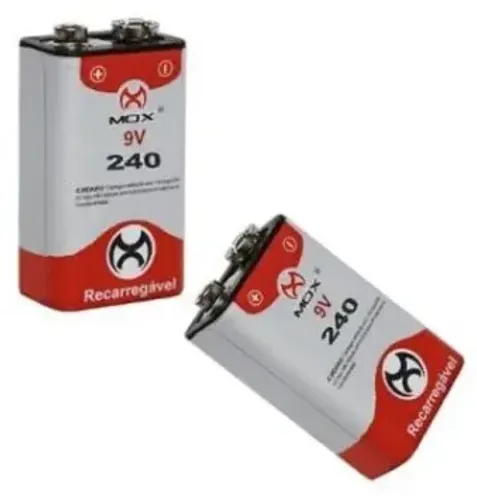 Kit Bateria 9V Recarregavel 240Mah Mox MO-9V240 - Cartela c/2-UNIDADES