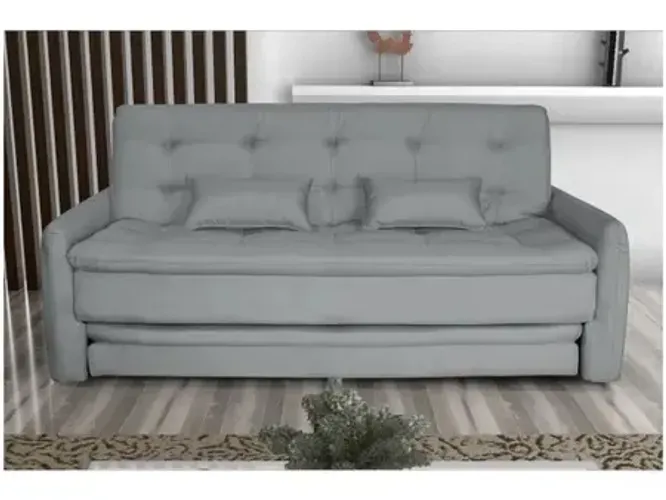 Sofá-cama Casal Reclinável com Molas Linho Cinza