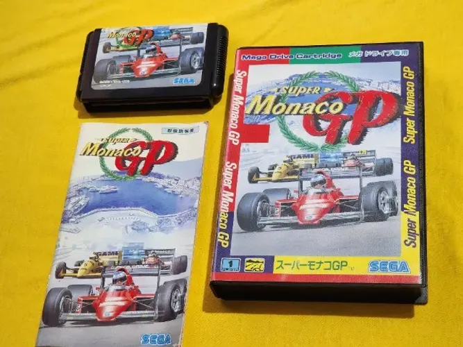 Super Monaco GP de Mega Drive japonês original na caixa e manual