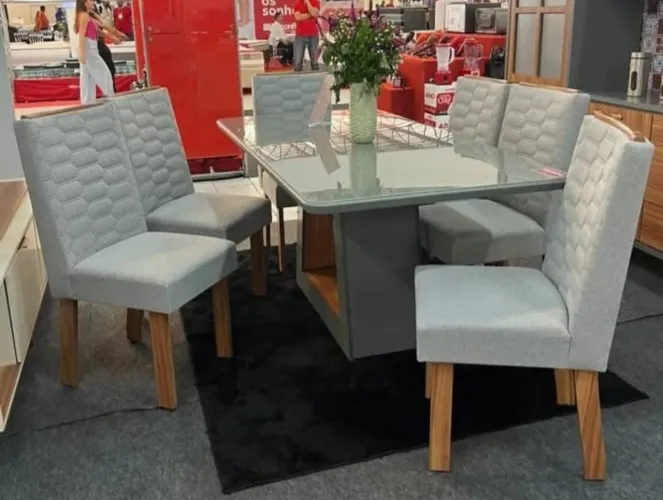 Conjunto Sala de Jantar Heloize 160x80cm com 6 Cadeiras Coral Tuboarte - Freijó e Grafite