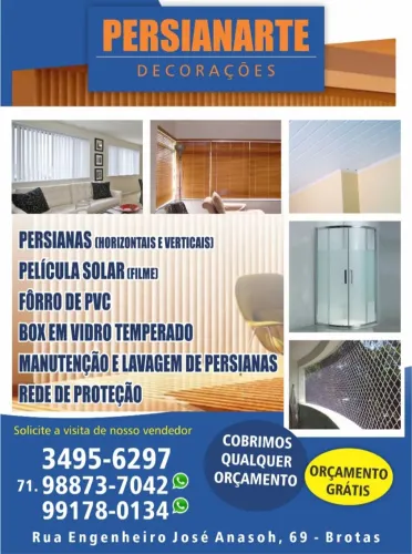 Persianarte decorações tudo em persianas, cortinas, películas solar, box em vidro temperad