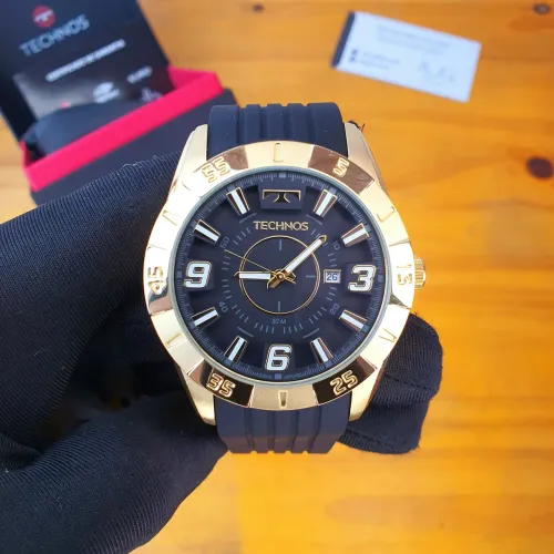 Relógio Technos Racer 46mm borracha dourado 