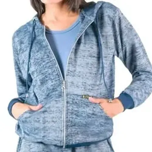 Jaqueta Feminina Com Capuz Catwalk Azul Rajado - Tamanho M