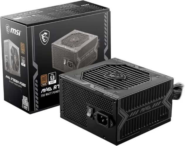 Fonte MSI MAG A750BN PCIE5, 750 Watts, 80 Plus Bronze, PFC Ativo, Nova, Lacrada
