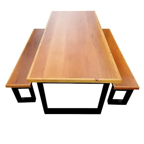 Mesa Madeira Demolição Com Bancos Para Área Gourmet 220x100cm 8 Lugares