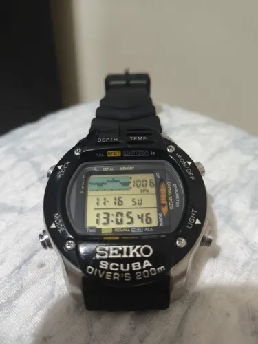 Relógio Seiko Scuba M796 indicador de profundidade/temperatura 200m vintage 48mm 
