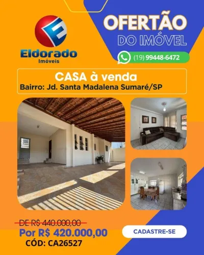 Casa à venda em Sumaré, Jardim Santa Madalena, com 3 quartos, com 120 m²