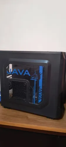 Gabinete Gamer JAVA Preto - Lateral em Acrílico com LED Azul (Javali)