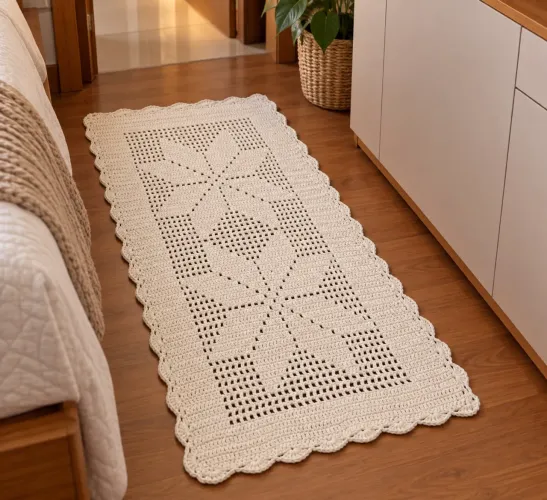 Tapete de Crochê Artesanal Off White/creme - 43 × 79 cm