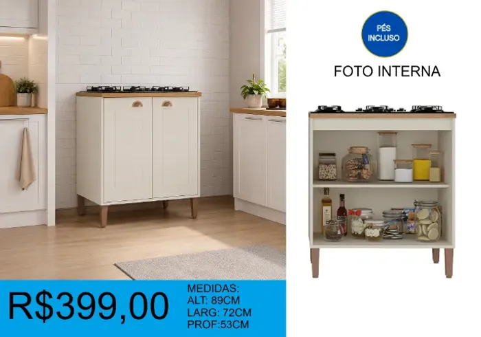 Balcão para cooktop reposição - a pronta entrega