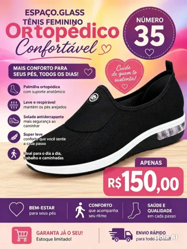  TÊNIS FEMININO ORTOPÉDICO CONFORTÁVEL 