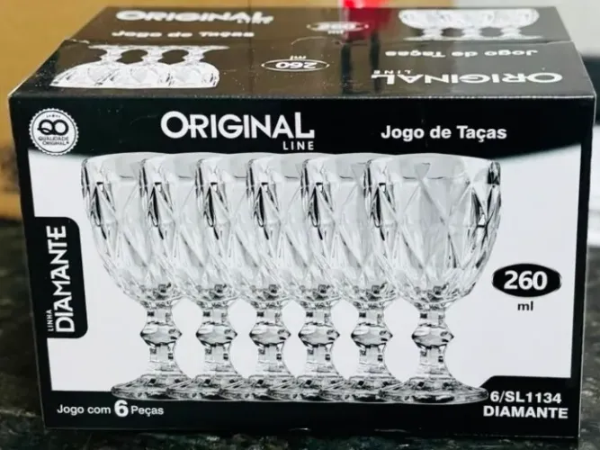 Kit - 12 taças de vidro - Linha Diamante 260ml