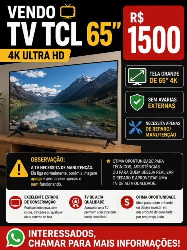 Vendo TV TCL 65 polegadas 4K TV