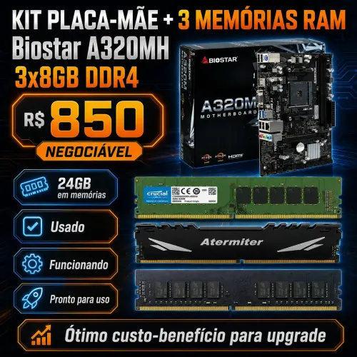 KIT PLACA MÃE + 3 PENTES DE 8GB DE RAM DDR4