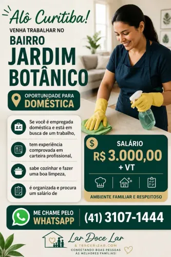 Doméstica em Curitiba bairro Jardim Botânico