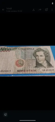 Nota original de 5000 Liras italiana colecionável.