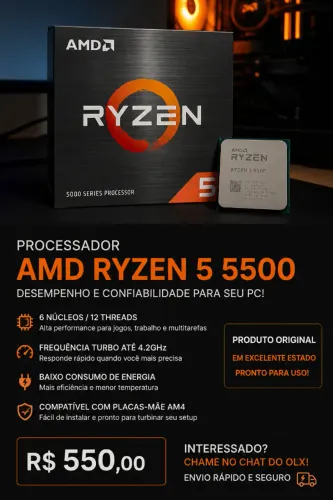 Processador AMD Ryzen 5 5500 6 Núcleos 12 Threads Completo na Caixa