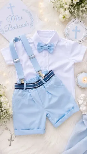 Conjunto social completo para batizado infantil masculino