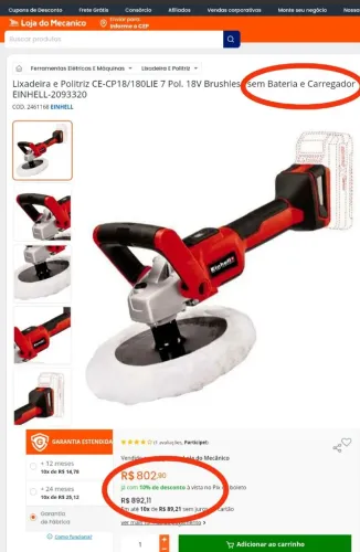 Politriz Profissional Einhell SEM Fio a Bateria 