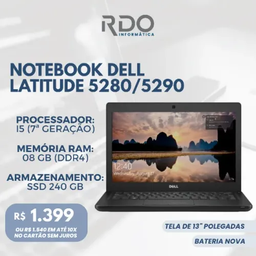 Notebook Dell Latitude i5 7ª Geração, 8GB RAM, SSD 240GB, 13" - Bateria Nova! - Barato!