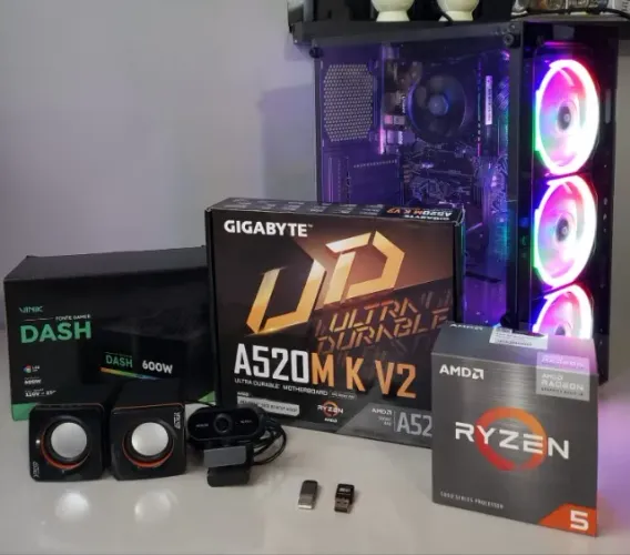 PC Ryzen 5 5600GT | 8GB DDR4 3200MHz | Gabinete RGB | KIT (Som+WebCam+Adaptadores)