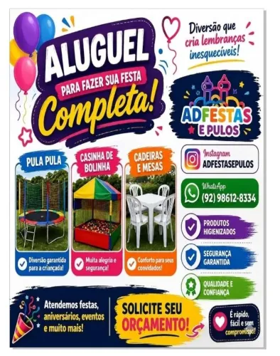 Aluguel de pula pula,mesas, cadeiras e frete