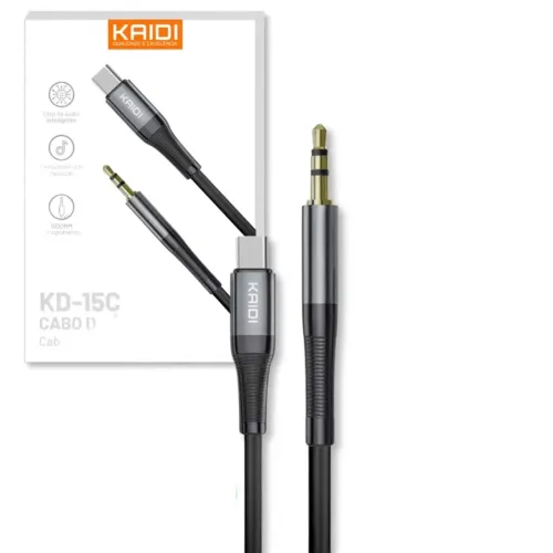 Cabo Auxiliar Tipo C para P2 3.5mm AUX Áudio com 1 Metro - Kaidi 