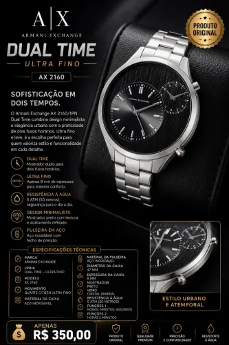 Lindo Relógio Armani Exchance Ax2160 - duplo horário