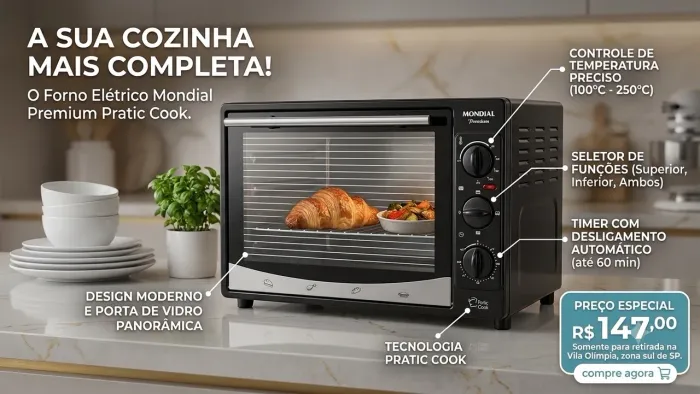 Forno Elétrico Mondial Pratic Cook 6L - Compacto e Conservado!