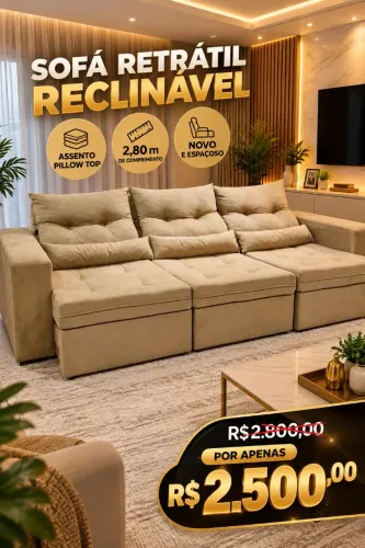 Promoção de 2800 por 2500 Sofá retrátil reclinável novo completo com 2.80 de comprimento