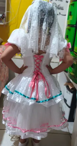 Vestido infantil noiva são João quadrilha com véu 6 a 8 anos