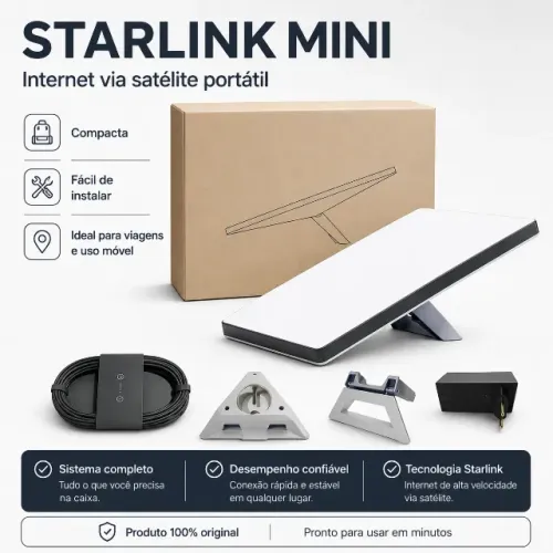 Starlink Mini Kit Internet Via Satélite Wi-Fi Portátil Antena Compacta Viagem Motorhome Ca