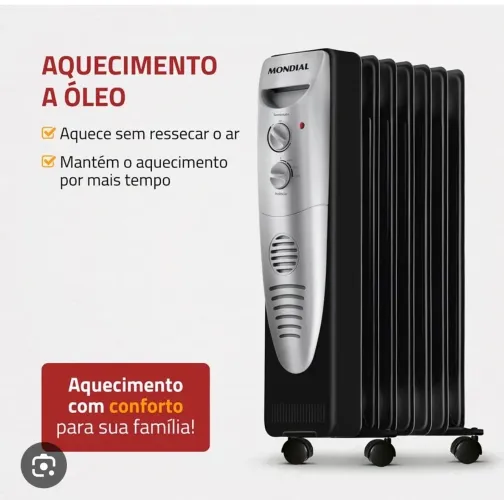 **Aquecedor a Óleo Mondial - 1500W | 220V | Preto/Prata**
